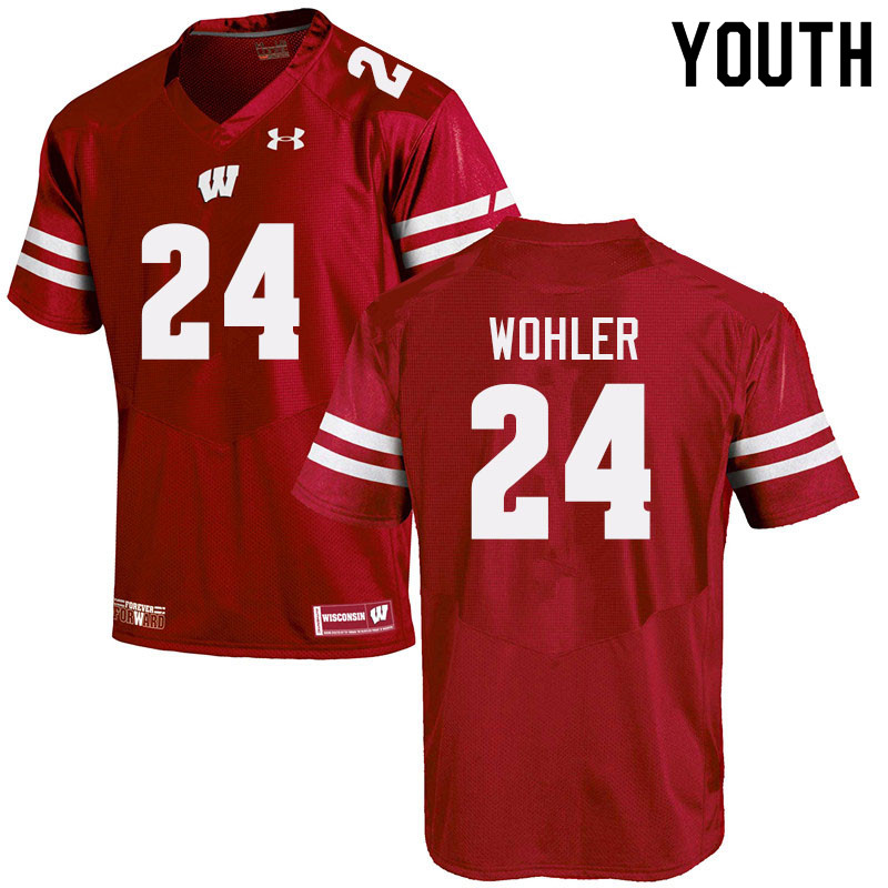 Wisconsin Badgers Youth #24 Hunter Wohler NCAA Under Armour Authentic Red College Stitched Football Jersey NW40P01KN